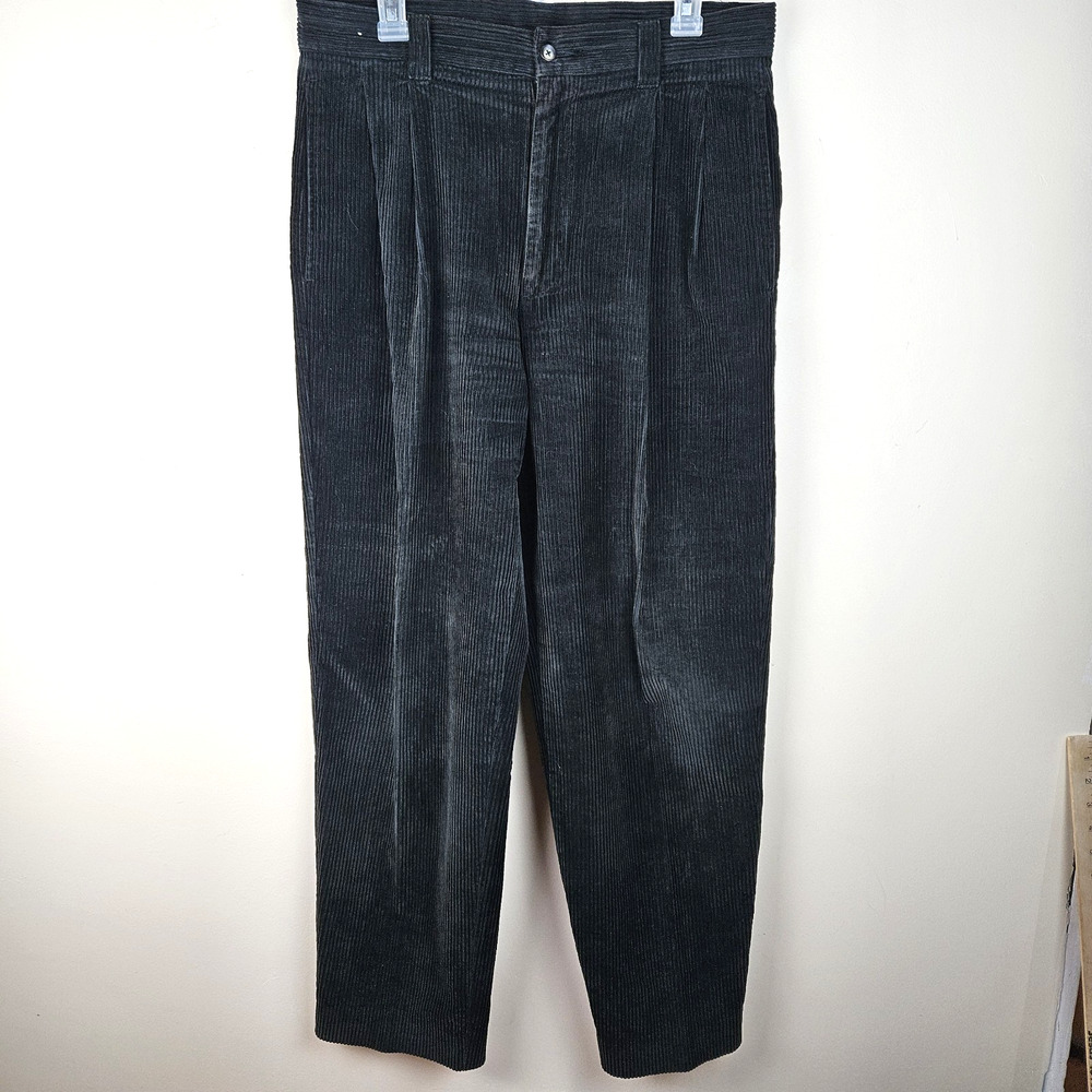VTG Y2K Pure Stuff Men Pants 33X30 Black Corduroy Pleated Straight Leg Retro 90s
